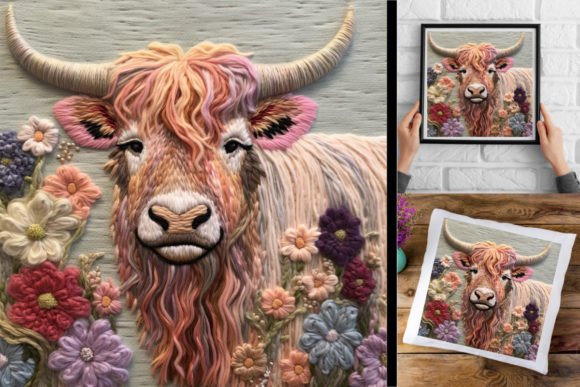 Review: 3d Graphic, Wool Embroidery-Highland Cow